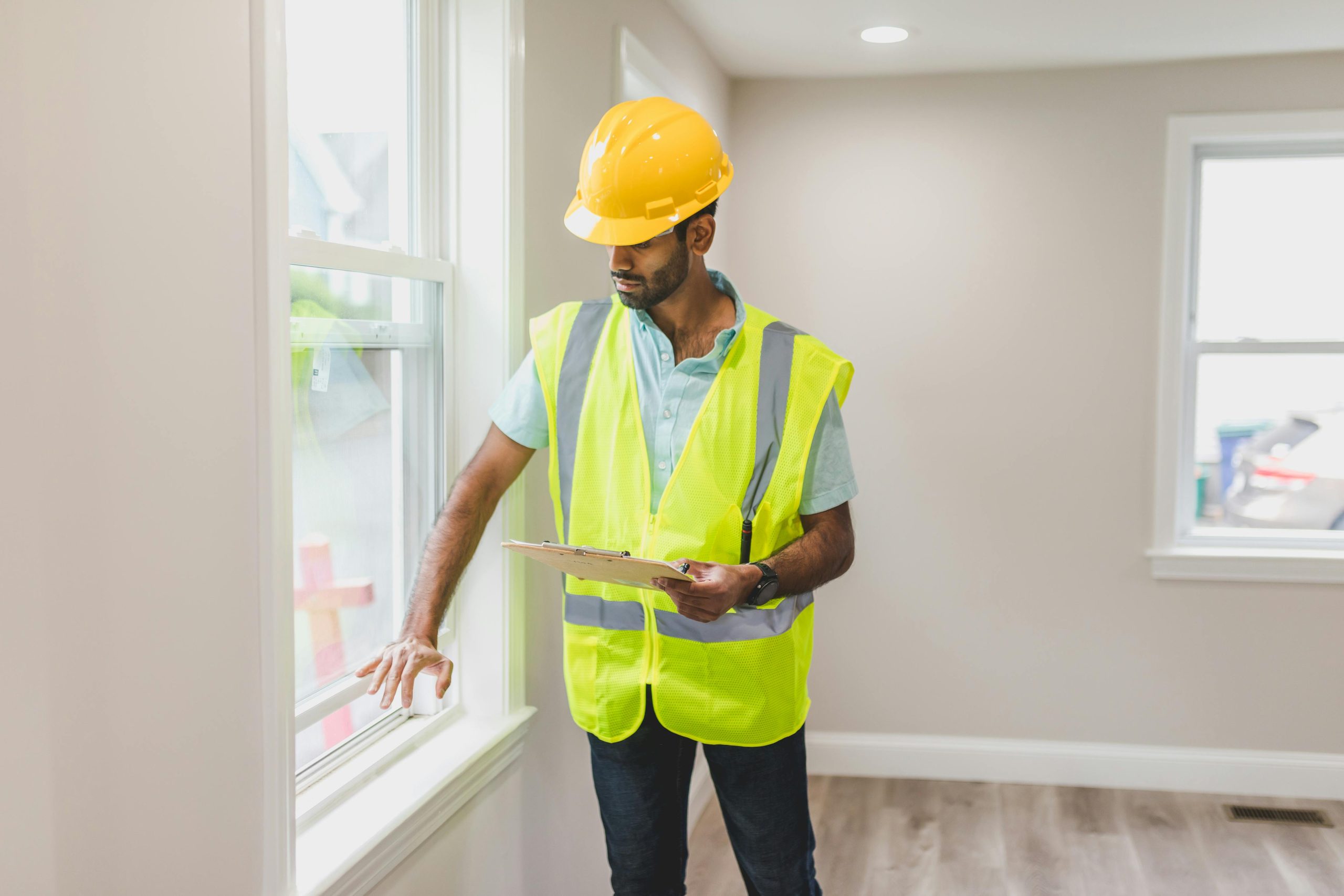 inspector performing a defect inspection on a new home build